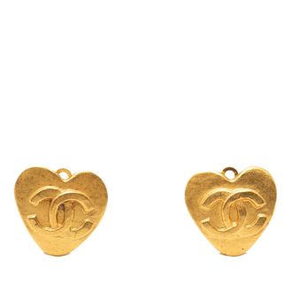 Chanel CC Gold Plated Heart Clip On Earrings