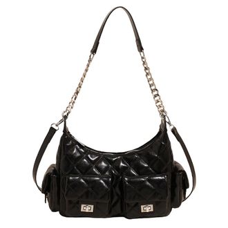 Generic Cymwer PU Leather Quilted Trendy Shoulder Bags Fashion Crossbody Bag for Women (Black)