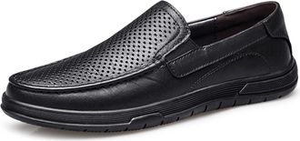 Generic Mens Loafers Shoes Round Toe Simple Breathable Lightweight Loafer Shoes Lightweight Slip Resistant Flat Heel Casual Slip-on(Black,5.5 UK)