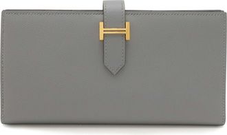 Herm&egrave;s Light Gray Leather Long Wallet (Bi-Fold) (Pre-Owned)