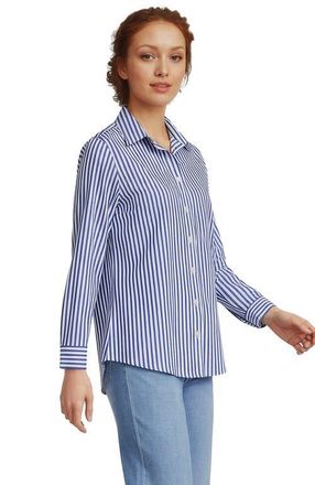 Lands End No Iron Supima Cotton Long Sleeve Shirt in White/cobalt Blue Stripe at Nordstrom, Size 27