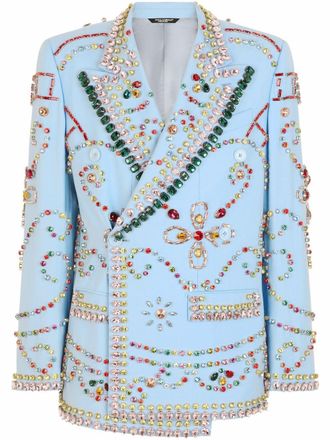 Dolce & Gabbana Sicilia-fit embellished double-breasted blazer - men - Elastane/Nylon/Rayon/Wool - 50 - Blue