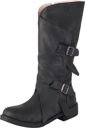 Generic Winter Stylish Womens Mid Calf Boots with Belt Buckle Low Heeled Round Toe Design for Autumn Winter Fashion Comfort (Black, 4. 5)