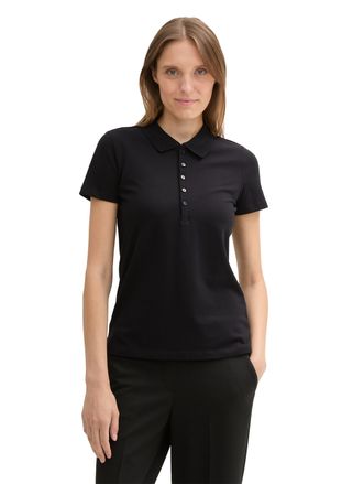 Tom Tailor Poloshirt TOM TAILOR, Damen, Gr. XXL (44), schwarz (deep schwarz), Jersey, Obermaterial: 95% Baumwolle, 5% Elasthan, Shirts Poloshirt