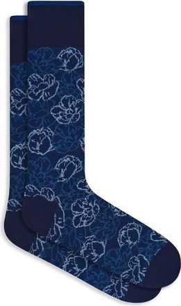 Bugatchi Floral Mercerized Cotton Blend Dress Socks in Navy at Nordstrom