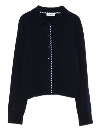 Sandro striped-detail cardigan - women - Wool/Cashmere - 3 - Blue