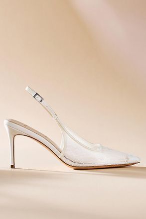 Black Suede Studio Marina Lace Slingback Heels