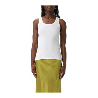 Saint Laurent Tops, Dames, Wit, XS, Katoen, Geribbelde Mouwloze Tanktop