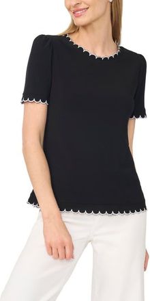 CeCe by Cynthia Steffe Scallop Trim Puff Sleeve Knit Top in Rich Black at Nordstrom, Size X-Small