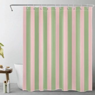 No Brand Cortina De Ducha Moderna Con Rayas Rosas Y Verdes - Impermeable Y Decorativa - 182 X 152 Cm