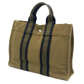 Herm&egrave;s Khaki Cotton Canvas Tote Bag (Pre-Owned)