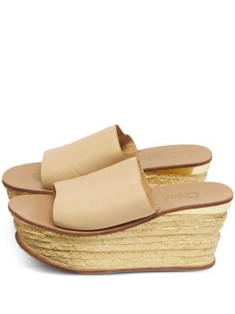Chlo&eacute; wedge-heel sandals - women - Calf Leather/Calf Leather/Calf Leather - 36 - Neutrals