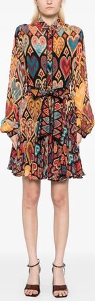 Farm Rio Belted Mini Shirt Dress In Hearts Ikat Black