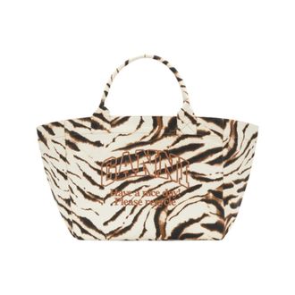 Ganni Tassen, Dames, Beige, ONE Size, Katoen, XXL Shopper Zebra