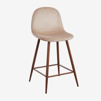Sklum Sklum - Taburete Alto En Terciopelo Glamm Marr&oacute;n Trigo Madera Oscura
