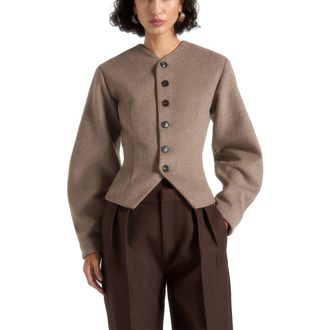Mani&egrave;re De Voir Aya Wool Hourglass Jacket in Taupe at Nordstrom, Size 10