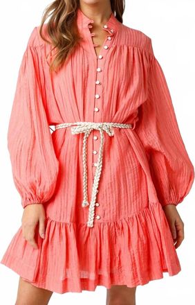Olivaceous Long Sleeve Button Dress In Coral