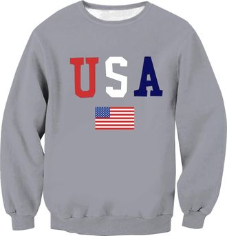 Generic Sweatshirts for Men Uk Independence Day Hoodless Sweatshirt Usa Flag Printed Pullover Top Vintage Round Neck Long Sleeve Sweatshirt Loose Fit Work Swe