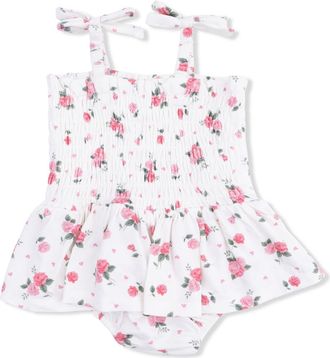 Angel Dear Rosette Smocked Bubble Romper in Pink Cream at Nordstrom, Size 12-18M