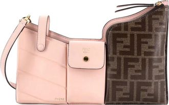 Fendi Bustine 3 Pockets Leather and Zucca Coated Canvas Mini crossbody bag - Roze