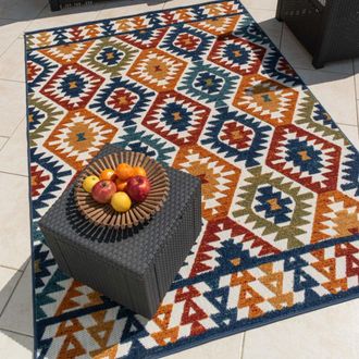 Nazar Rugs Alfombra de exterior multicolor con estampado azteca 200x290