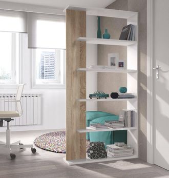 Dmora Librer&iacute;a Con Cinco Estantes, Color Blanco Artik Con Detalle Color Roble, Medidas 90 X 180 X 25 Cm, Con Embalaje Reforzado - Dmora