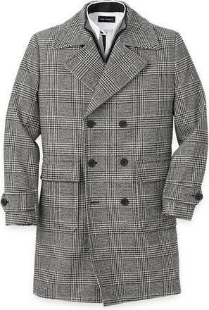 Paul Fredrick Wool Blend Plaid Double Breasted Topcoat in Black/white at Nordstrom, Size Xx-Large