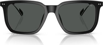 Polo Ralph Lauren 55mm Rectangular Sunglasses in Shiny Black at Nordstrom
