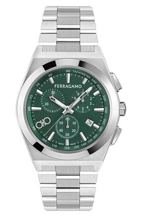 Ferragamo Vega Upper East Two-Tone Bracelet Chronograph Watch, 42mm in Stainless Steel Green at Nordstrom