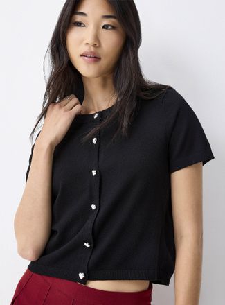 Pieces Womens Short-sleeve Cardigan Sweater with heart buttons