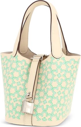 Herm&egrave;s 2022 Picotin kleine tas met dubbele handgrepen en bloemenprint - Beige
