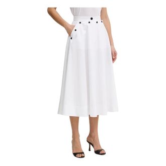 Karl Lagerfeld Rokken, Dames, Wit, 3Xs, Katoen, Button Midi Rok