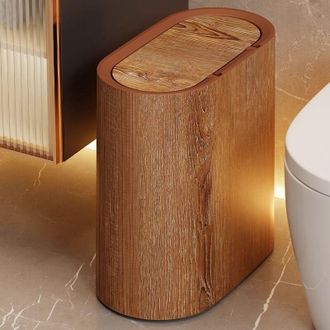 OEM Papelera Estrecha Para Ba&ntilde;o - Color Nogal - Pl&aacute;stico Impermeable 900 G - Dise&ntilde;ada Para Espacios Reducidos - Tapa A Presi&oacute;n -crezuo