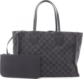 Gucci Black Gray Canvas Leather Handbag Tote Bag (Pre-Owned)