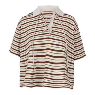 Moncler Polo Shirts, female, Beige, Size: S Striped Cotton Polo
