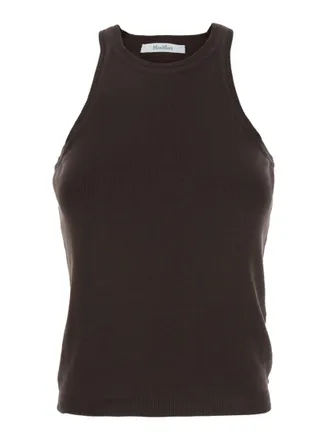 Max Mara Brown Solid Round Neck Top