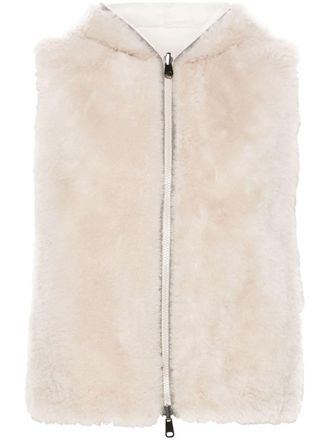 Brunello Cucinelli faux-fur hooded gilet - women - Polyester/Eco Brass/Cashmere/Polyester/Cotton/Nylon - 44 - Neutrals