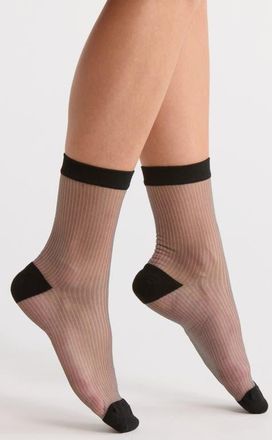Nordstrom Vertical Stripe Sheer Crew Socks in Black at Nordstrom, Size 9