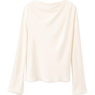 Mango Long Sleeve Drape Bateau Neck Top in Ecru at Nordstrom, Size 6