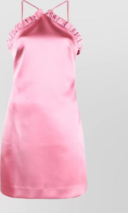 Parosh halterneck satin-finish minidress ruffled trim