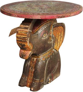 Wanderlust Deco Mesa de elefante de madera artesanal multicolor, D39x40h cm