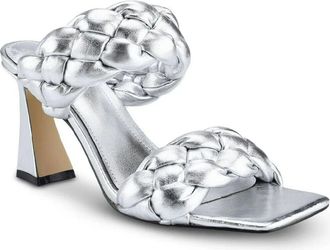 Marc Fisher Hammy Sandals Womens US 6.5 Silver Braided Padded Spool Heel KHD360