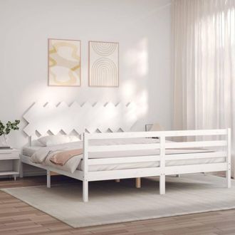 Berkfield Home Beautiful Bed Frame with Headboard White Super King Size Solid Wood
