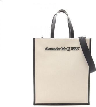 Alexander McQueen Alexander Mcqueen Black White Canvas Leather Tote Bag (Pre-Owned)