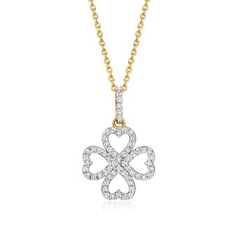 Ross-Simons Diamond Clover Pendant Necklace in 18kt Gold Over Sterling