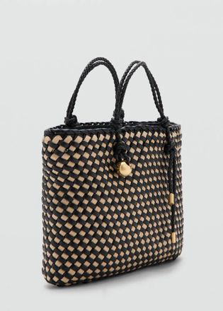 Mango Borsa a mano fibra naturale nero - Donna - Taglia unica - MANGO