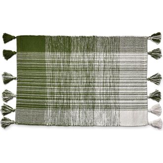 Tag Tassel Plaid Doormat Stylish Home Entryway Rug in Green at Nordstrom, Size Medium