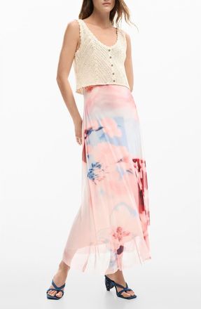 Desigual Crochet Bodice Floral Block Midi Dress in Pink at Nordstrom, Size X-Large