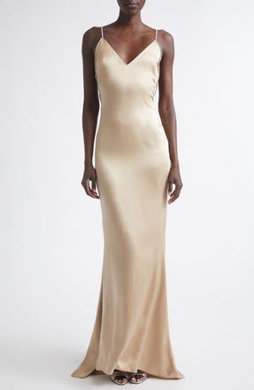 Tom Ford Crystal Chain Satin Gown in Beige/crystal at Nordstrom, Size 36