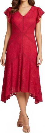 Taylor V-Neck Lace Midi Dress In Cranberry